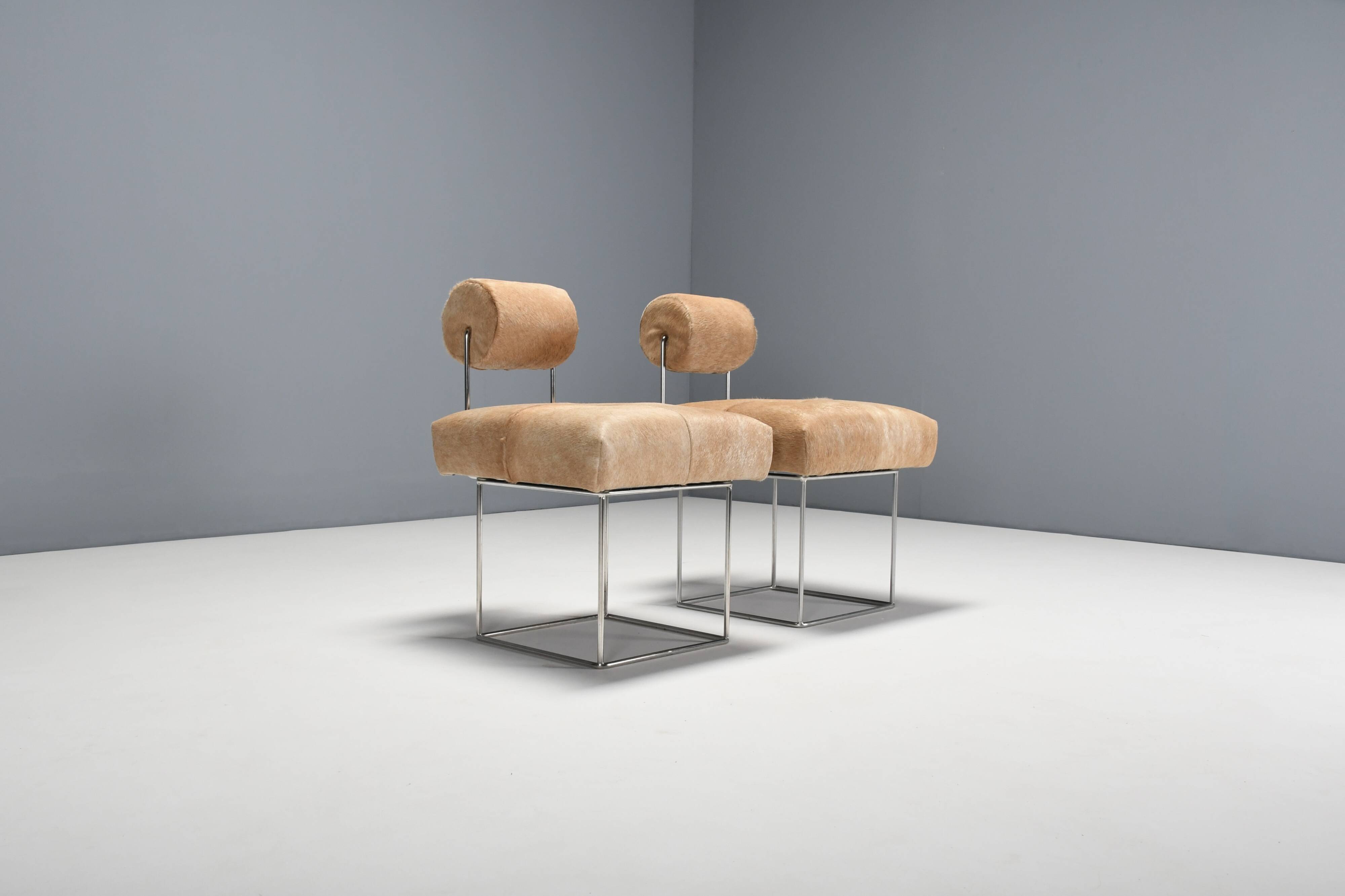 Rare Postmodern Cowhide Side Chairs by Fritz Brückner, Germany 1980s