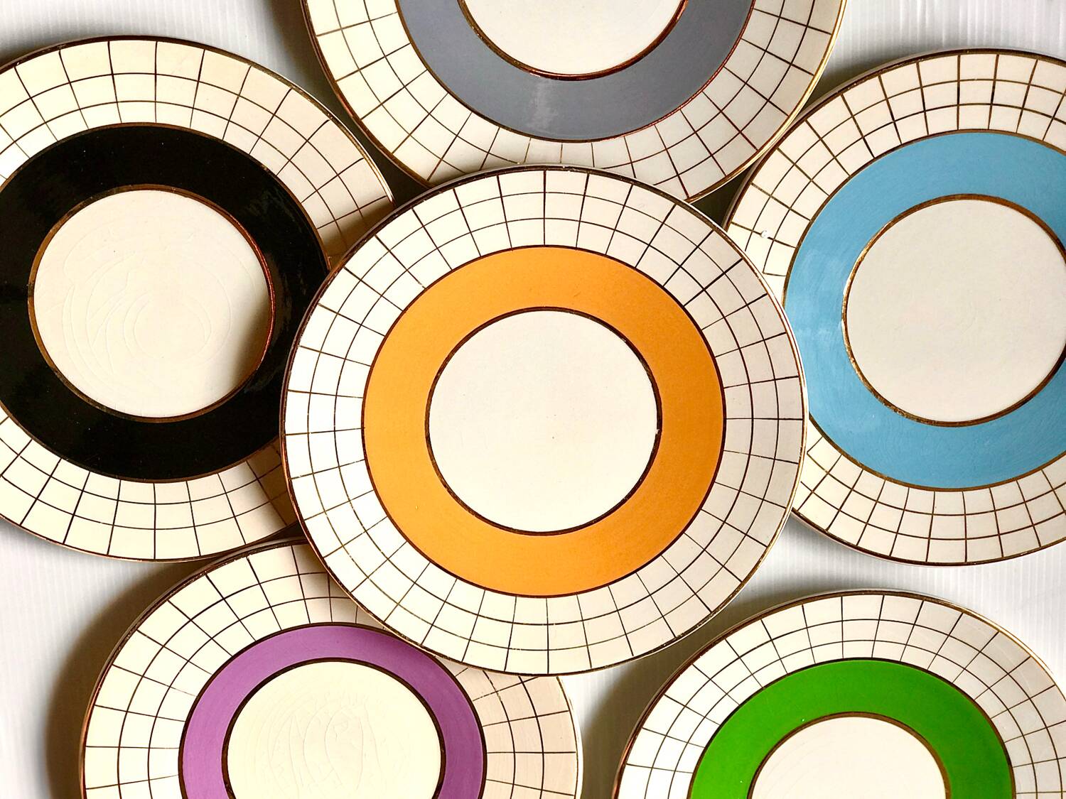 Set of 6 colorful dessert plates 1950s