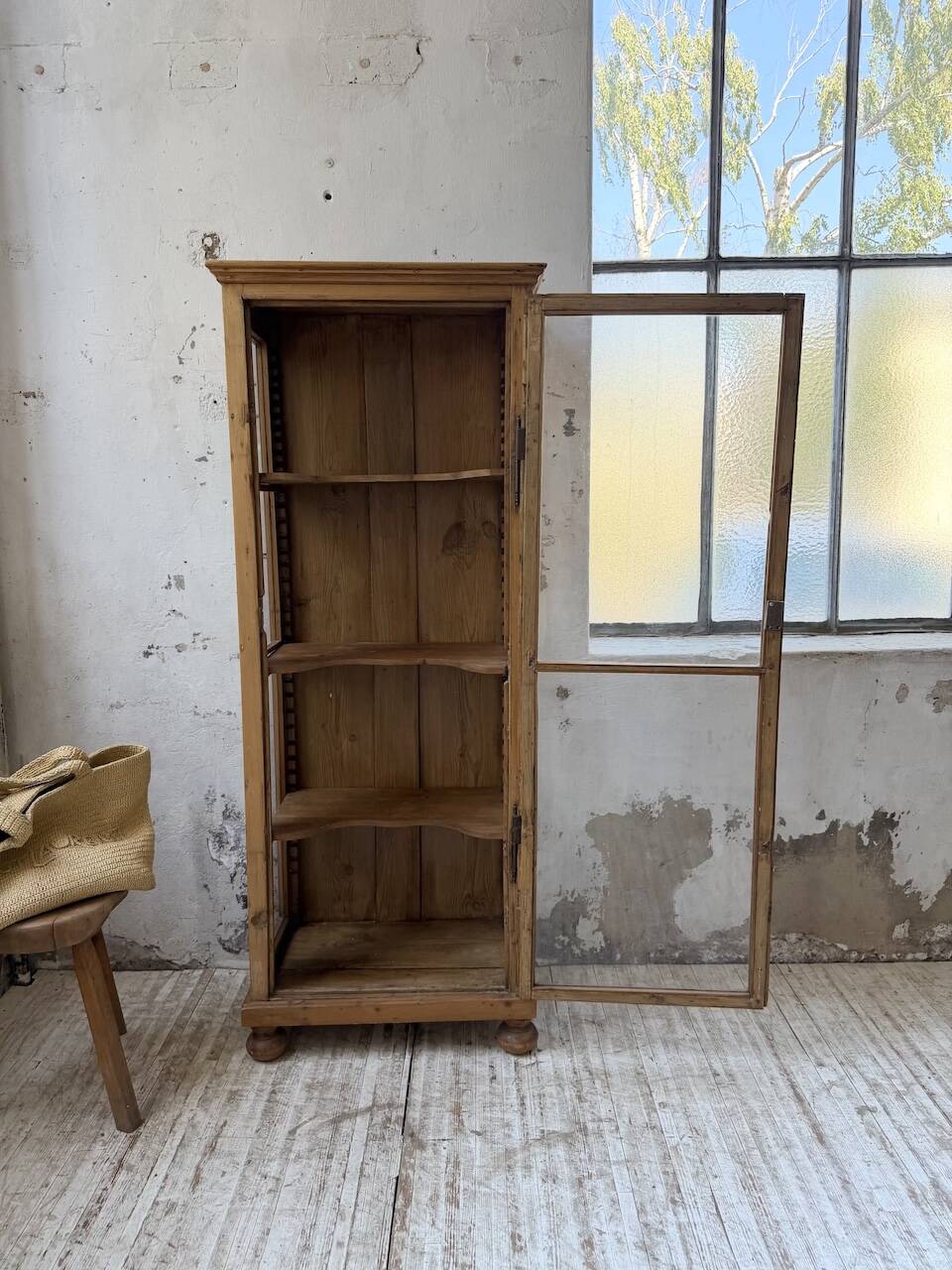 19th-century English pine display cabinet
