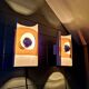 Pair of Space Age wall lights, white lacquered metal and smoked plexiglass