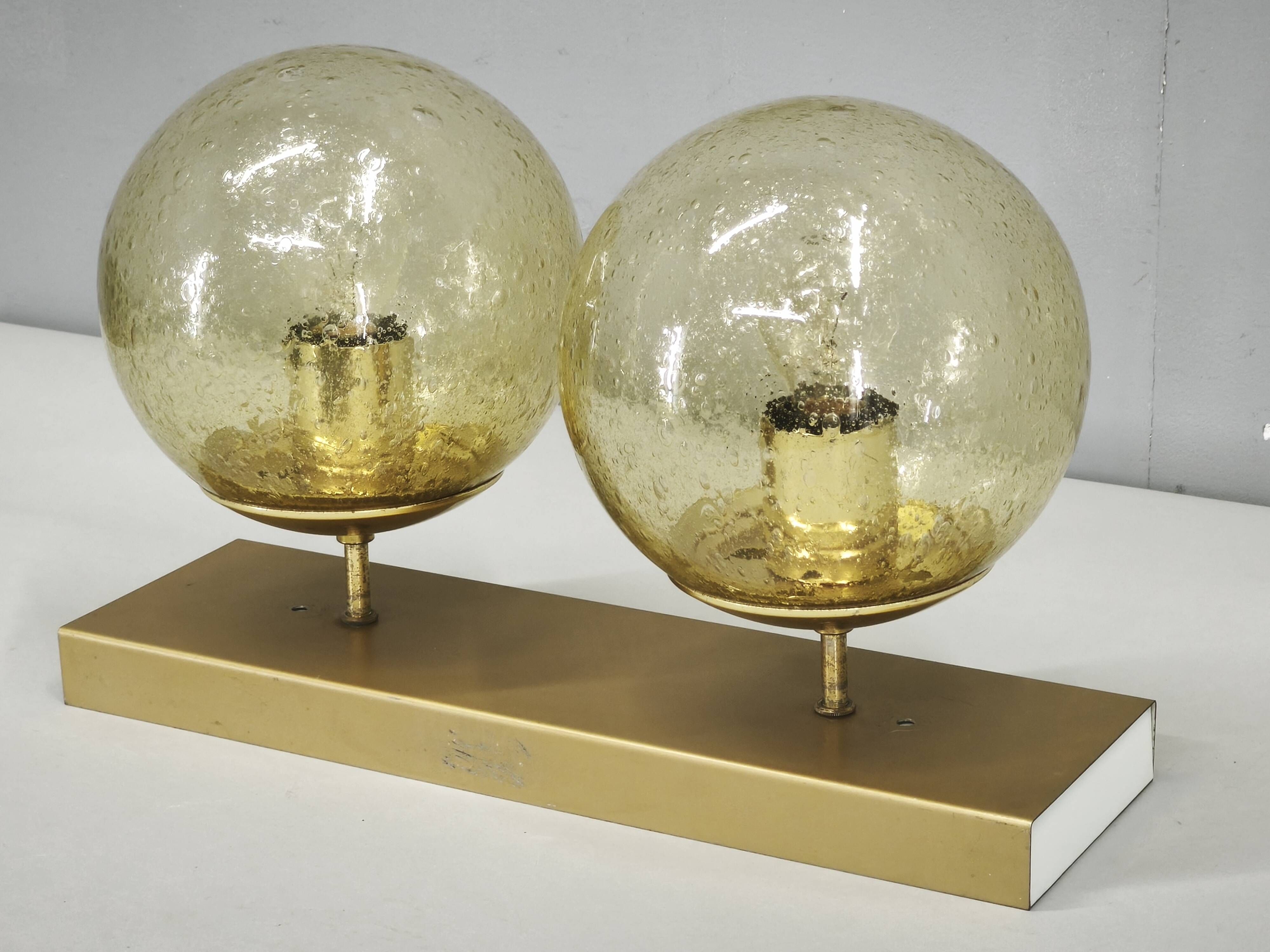 1970s Czech Space Age Double Wall Light with Amber Bubble Glass Globes
