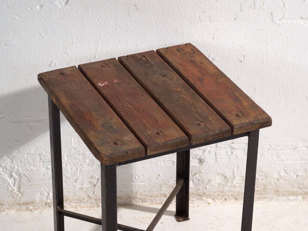 Vintage industrial stool made of pine wood and iron – Central Europe, circa 1950