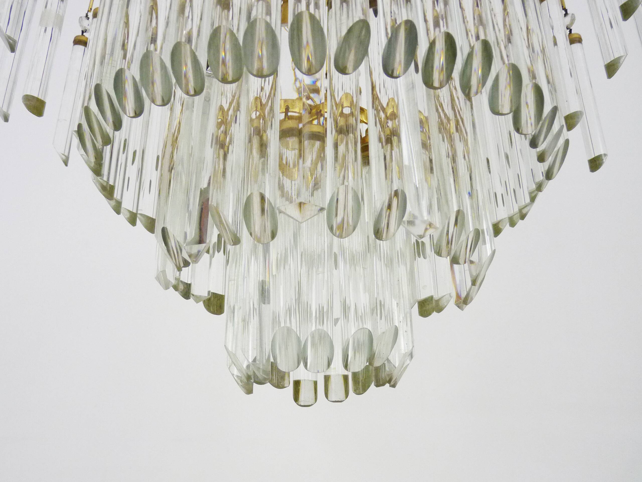 Large and old crown chandelier with pendants, 4 levels, 3 lights, 70s-80s