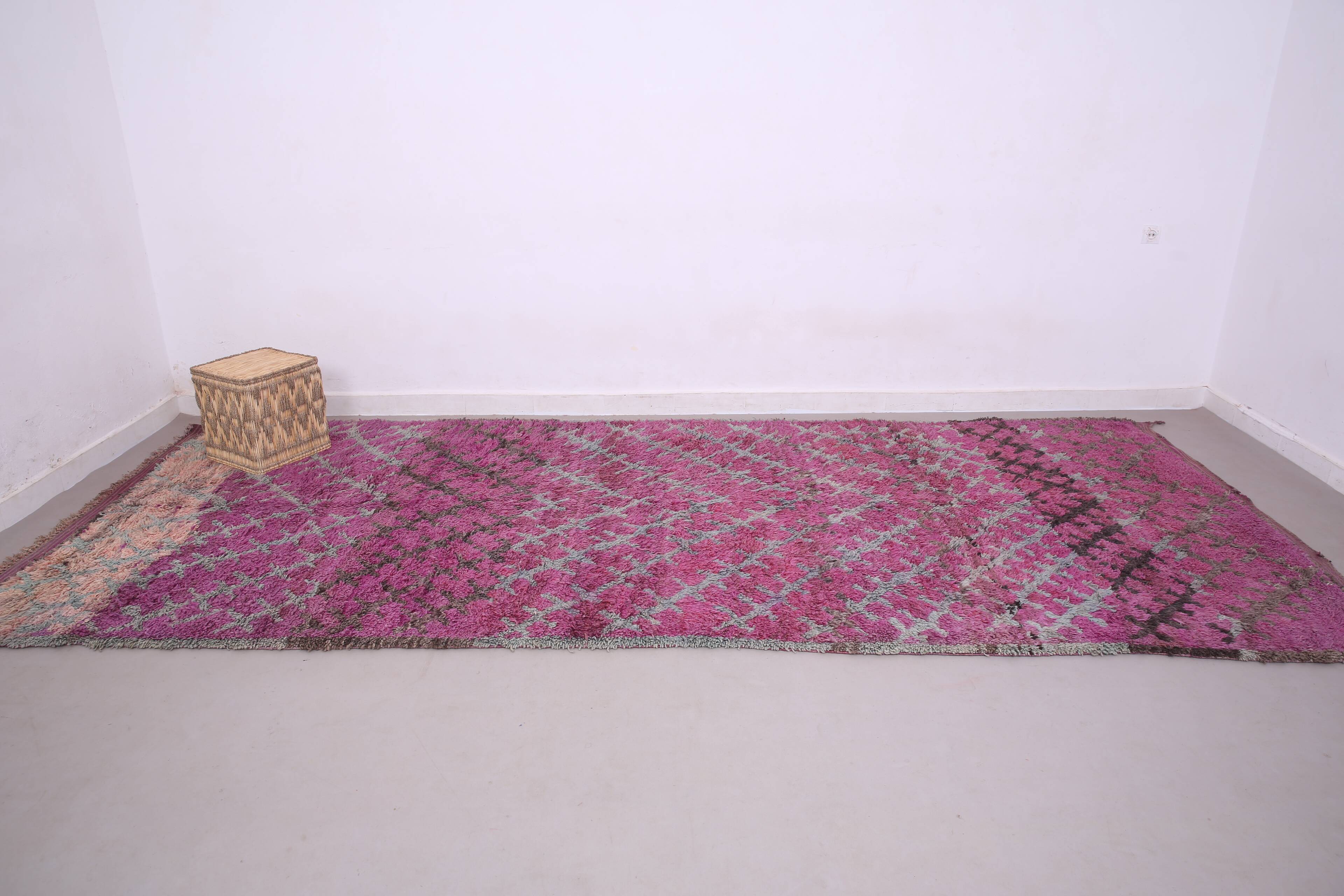 Purple Vintage Moroccan Rug 185 x 437 cm - Large Berber Wool Rug Handmade