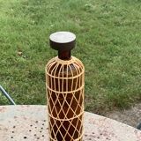 Service a porto ou a aperitif compose d'une carafe et de 6 verres, en verre de couleur ocre et rotin