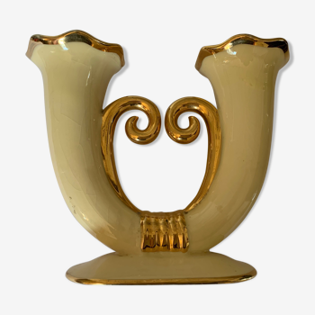 Vase rococo, cornes d'abondance double fin années 50