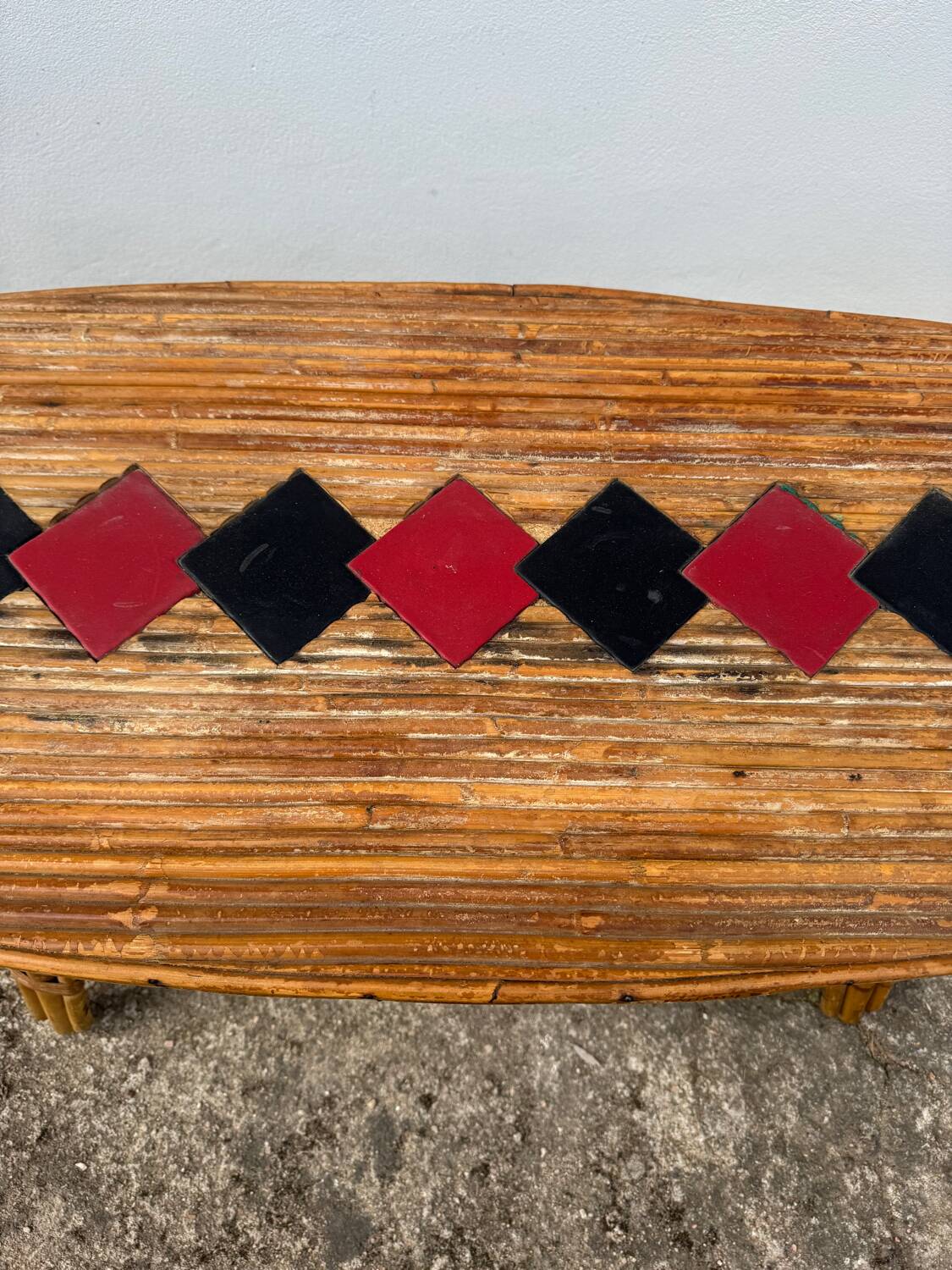Table basse rotin bambou années 60
