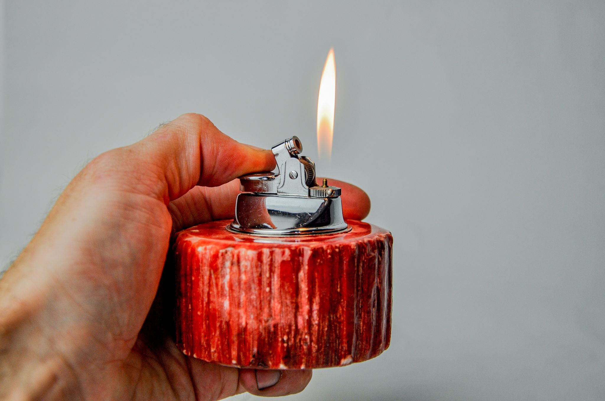 Red alabaster lighter by Romano Bianchi, Italy, 1970