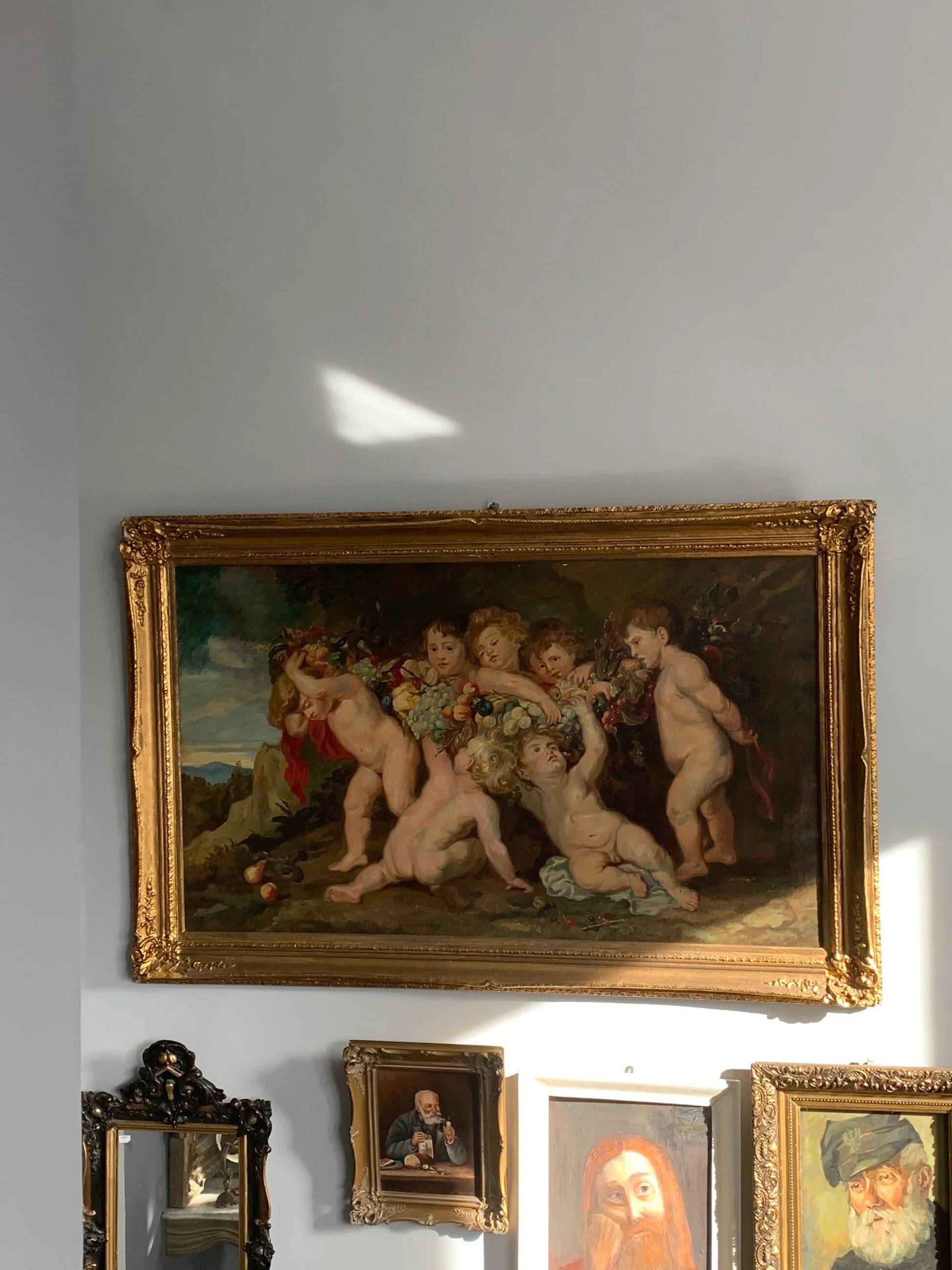 Oskar Krenzer, Putti avec guirlande d’après Rubens, huile sur toile