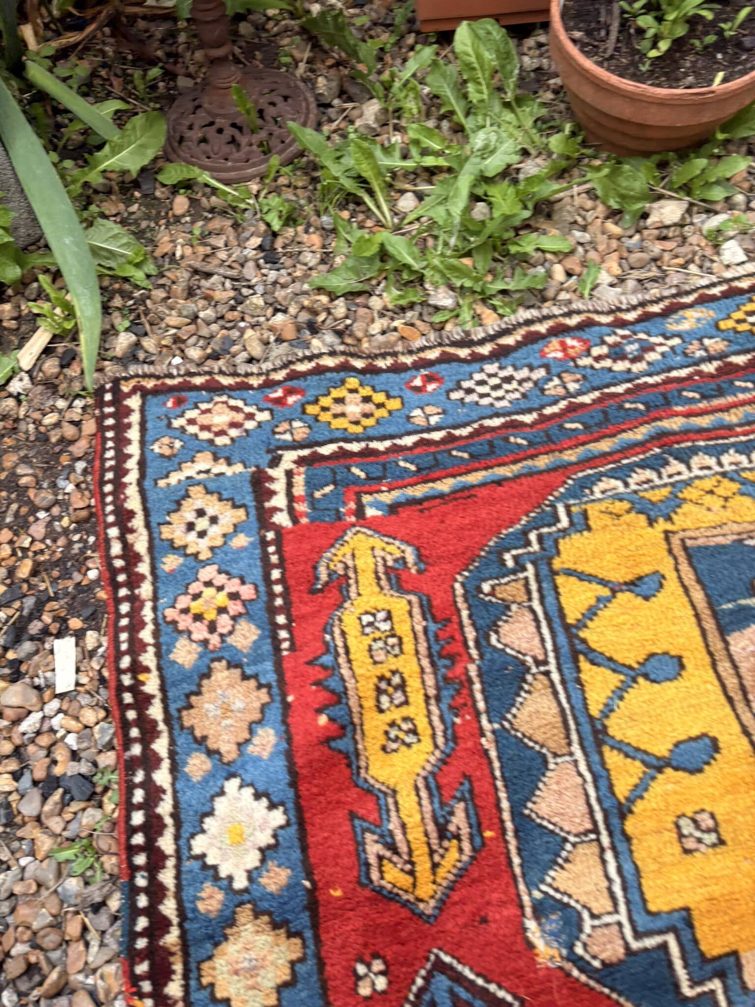 Vintage Caucasian Kazak carpet handmade USSR 1950 - wool on wool 255x120