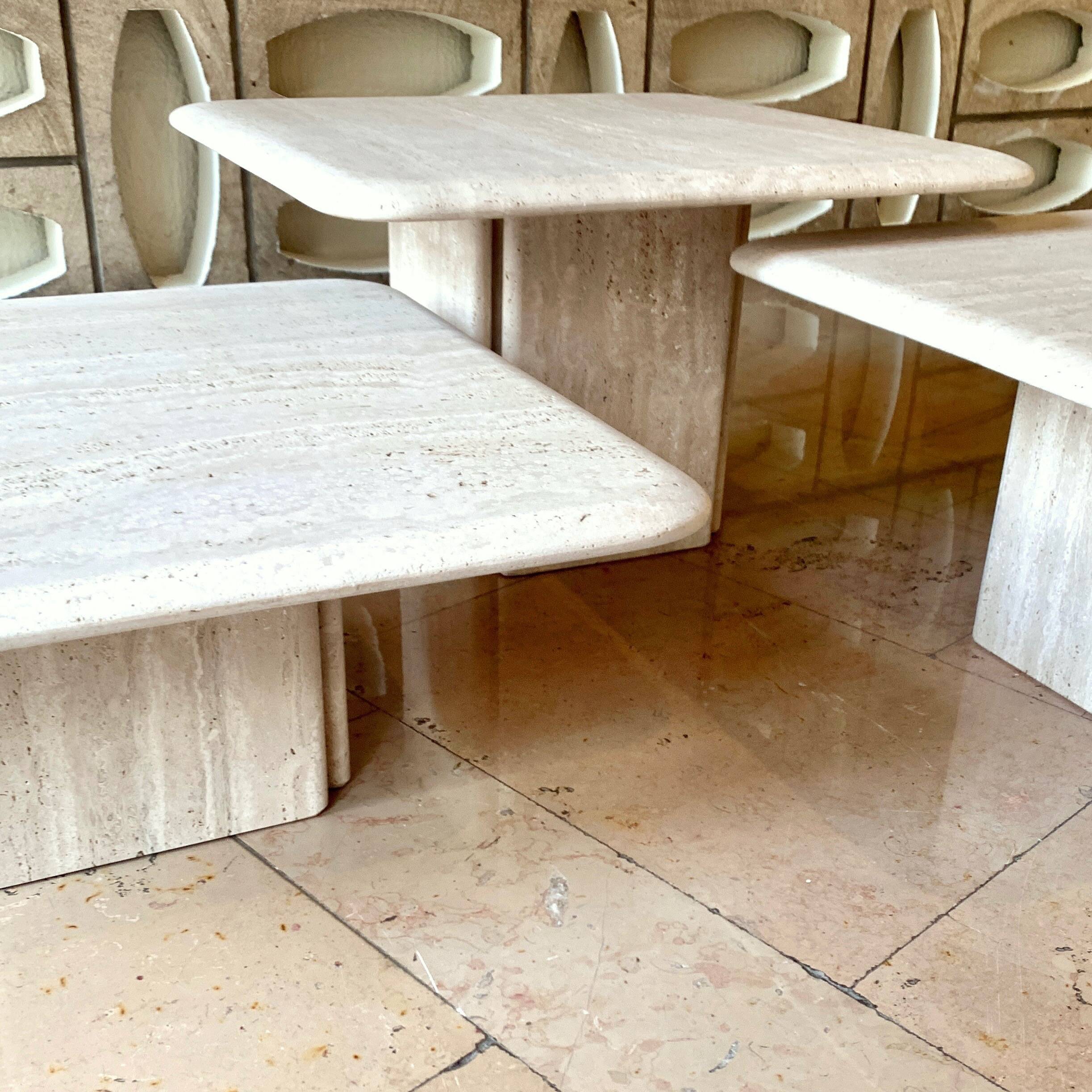 Set of 3 travertine coffee tables by Claude Berraldacci