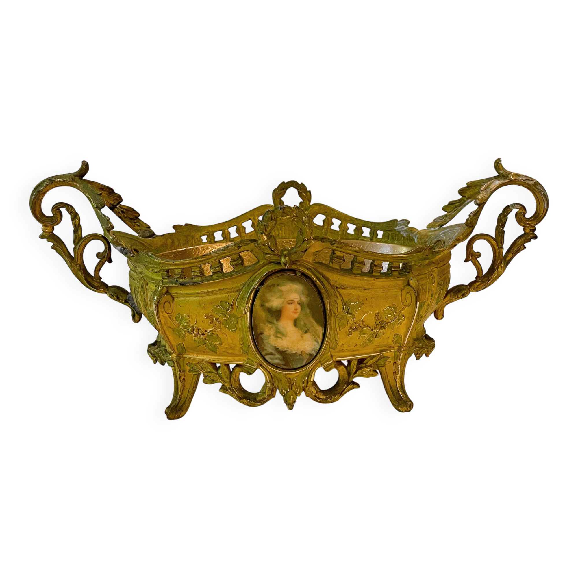 Antique planter or centerpiece in recess