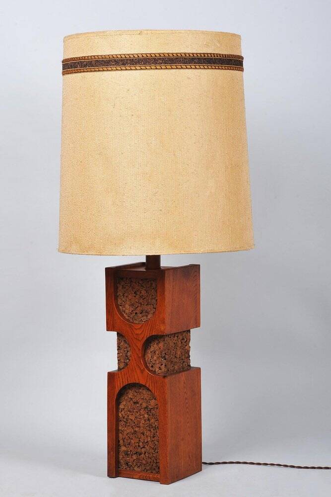 Art Deco Floor Lamp in Oak and Cork, Czech, 1920s