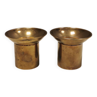 Two small solid brass candle holders for tea lights, Danish and estimated from the 1980s.