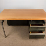 Large industrial office, double-sided, beech tray, Aluminium and tinted wood 1970.