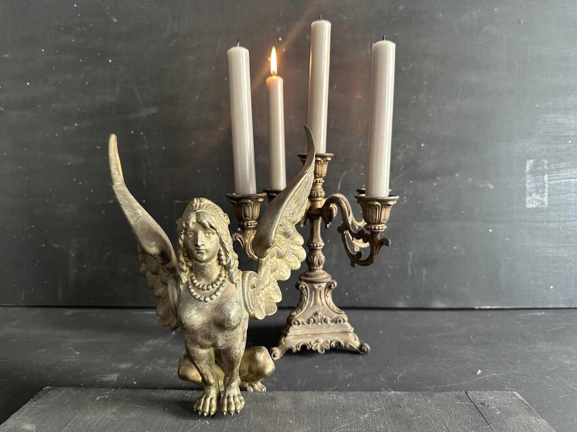 Small antique candelabrum with 5 lights in patinated brass - early 20th century
