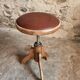 Tabouret français vintage en bois réglable, assise en skaï, années 1960