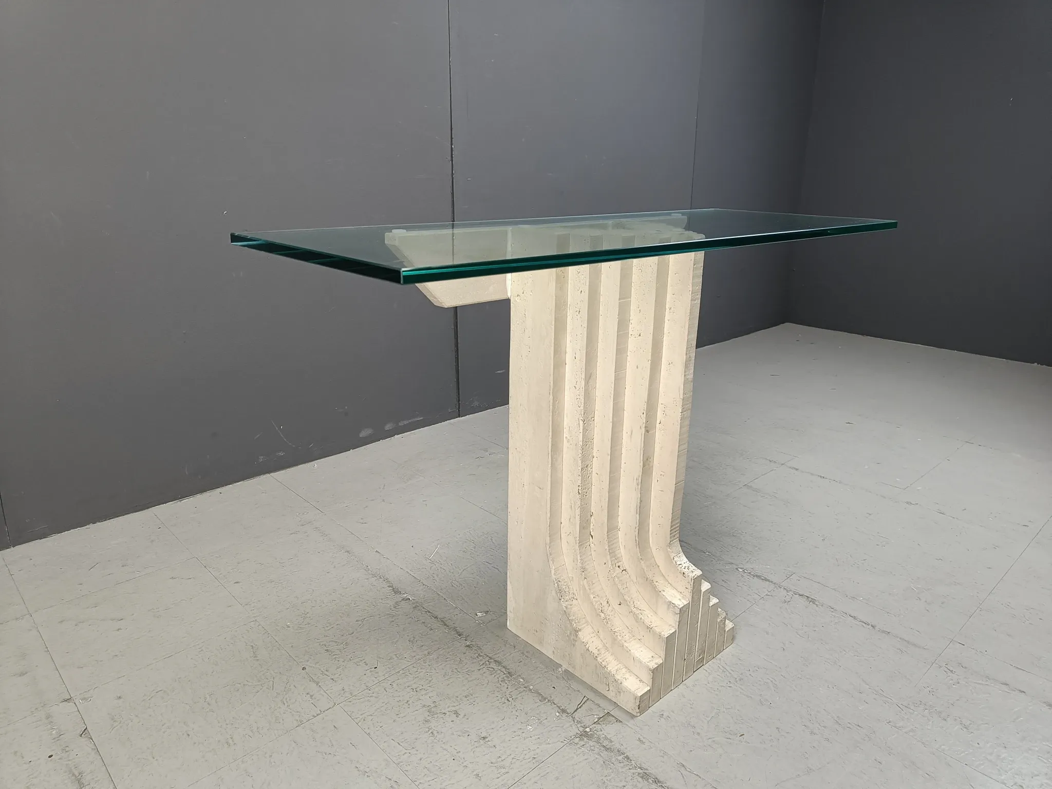 Vintage travertine console table in the manner of Carlo Scarpa, 1970s