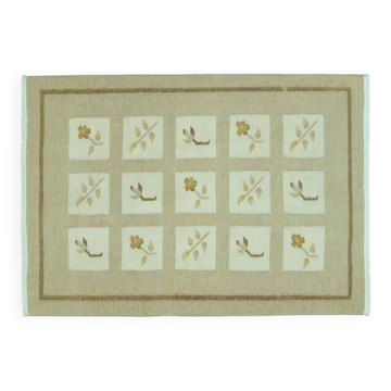 1970s vintage Turkish Oushak handmade wool cotton beige area rug 122x173