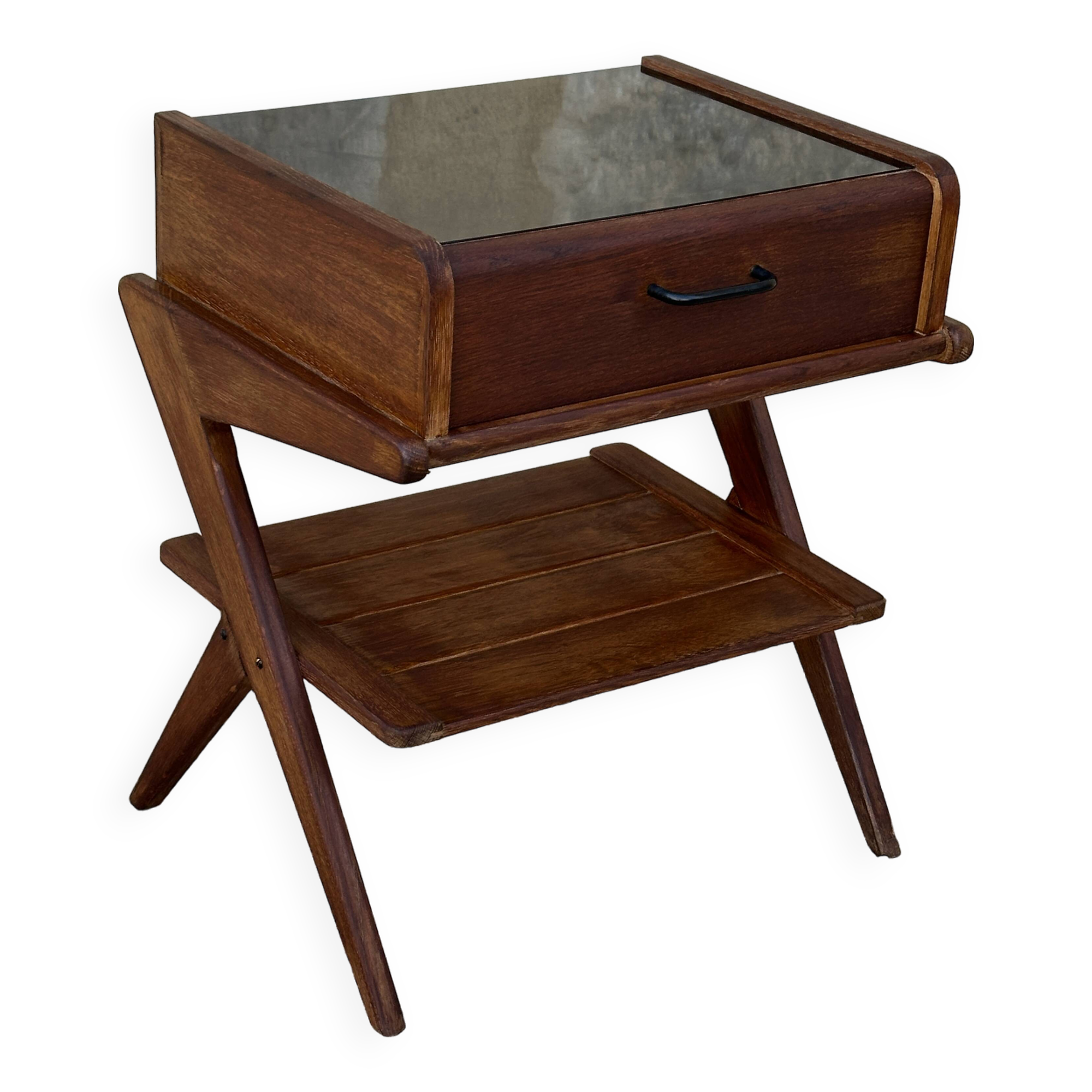 Vintage oak bedside table, 50s and 60s design