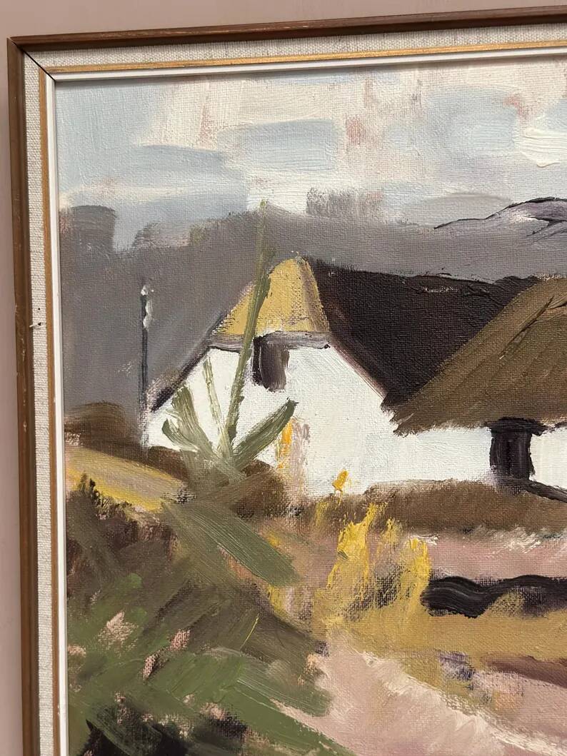 Original Swedish Oil on Canvas – "Farm" by Jörgen Bruun – Signed – Vintage and Framed – 41 × 31 cm (16.1" × 12.2")