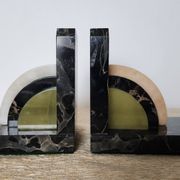 Art Deco pair of bookends in marble and green onyx – 1930s-1950s