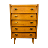 Commode chiffonnier pieds compas années 50 bois blond