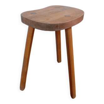 Brutalist/rustic solid wood tripod farm stool circa 1970