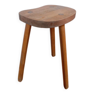 Tabouret de ferme tripode bois massif brutaliste/rustique vers 1970