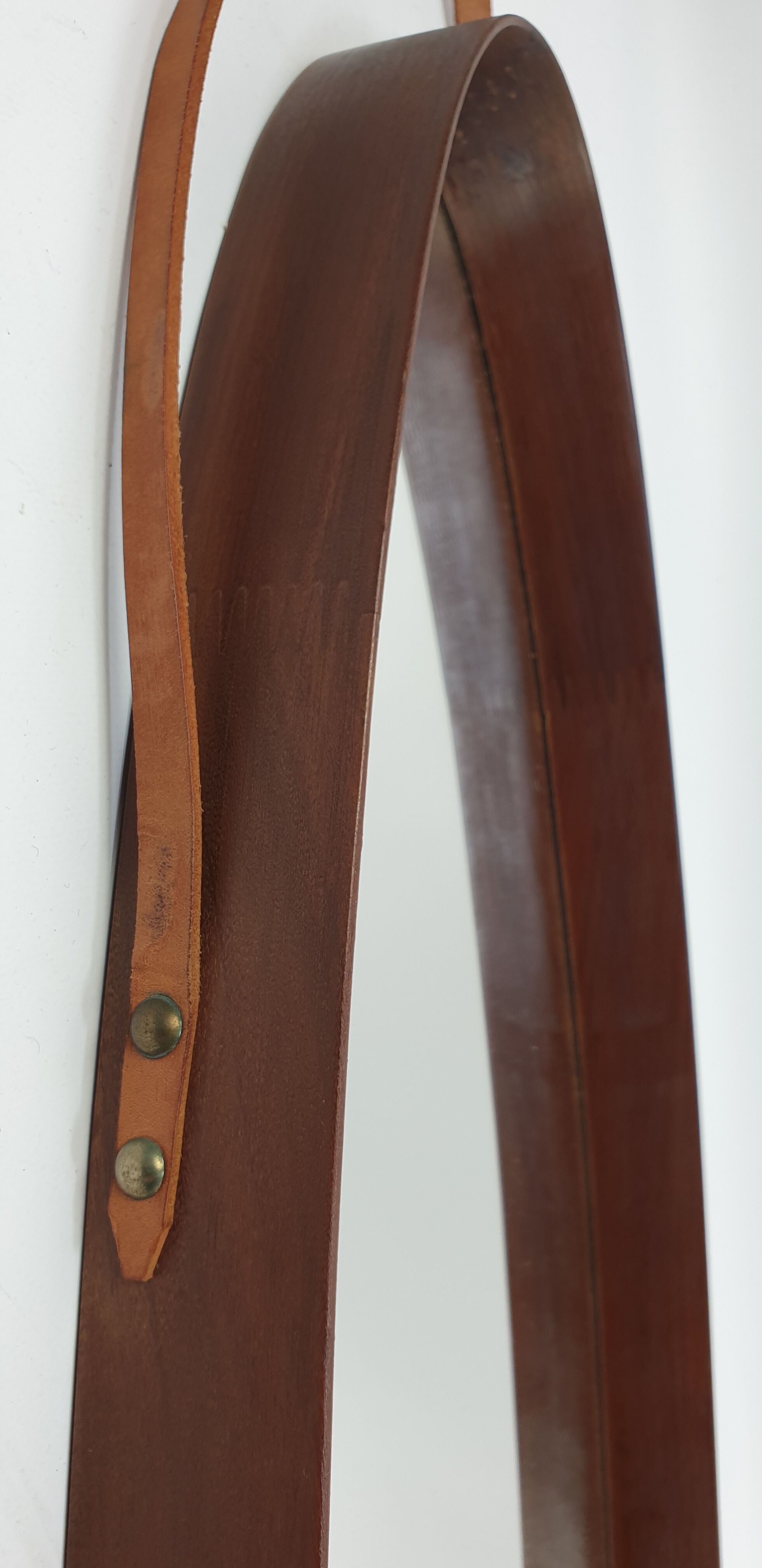 Italian Oval Teak Mirror 1950s 32x103cm