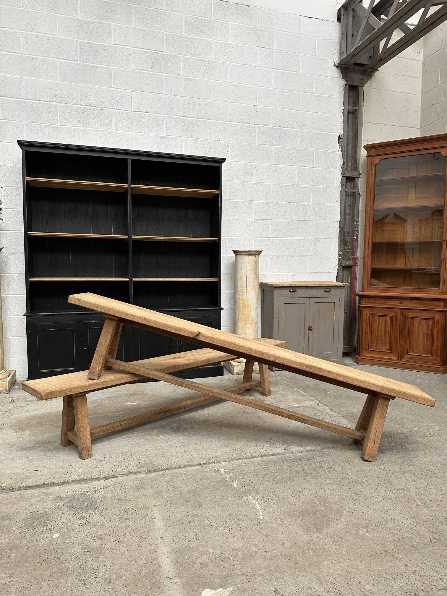 Pair of solid oak farm benches