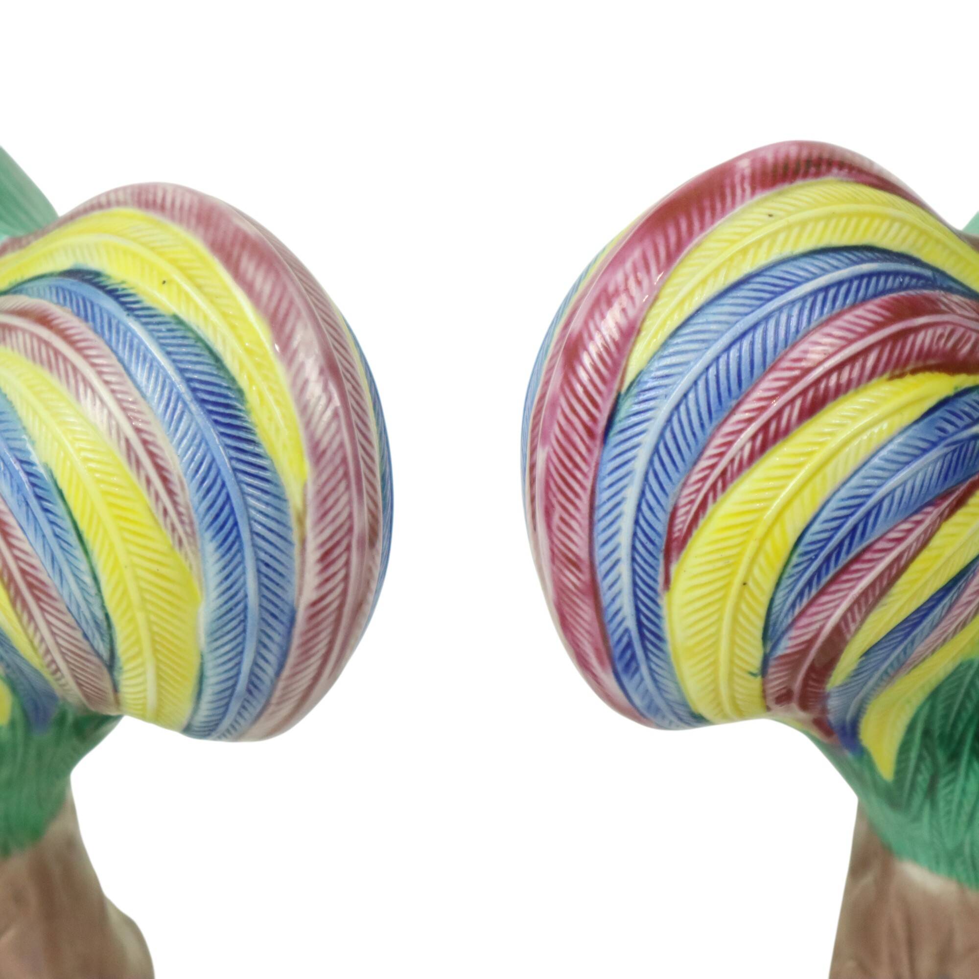 Pair of Glazed Polychrome Roosters Chinese Porcelain 34cm