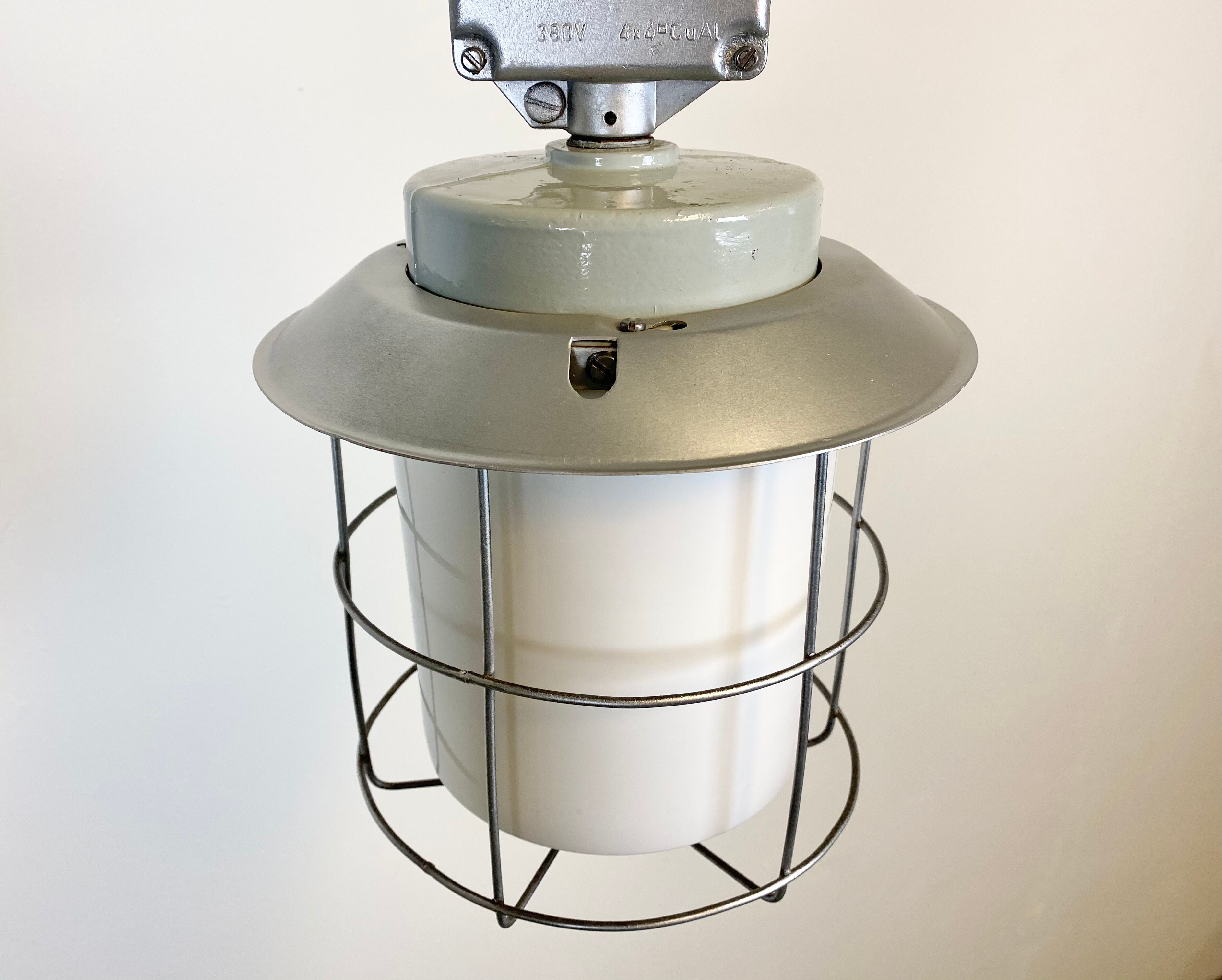 Vintage Industrial Aluminium Lamp with Milk Glass, 1970s