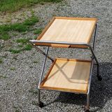 Vintage rolling serving table from the 1950s in chrome metal and wood
