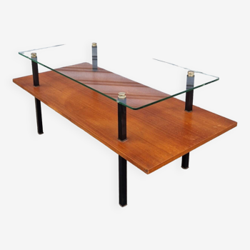 Table basse Teck et verre 1950 circa