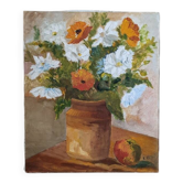 Tableau ancien nature morte bouquet de fleurs décoration campagne bohème