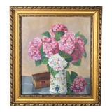 Watercolor bouquet of hydrangeas still life 20th golden frame