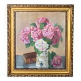 Watercolor bouquet of hydrangeas still life 20th golden frame