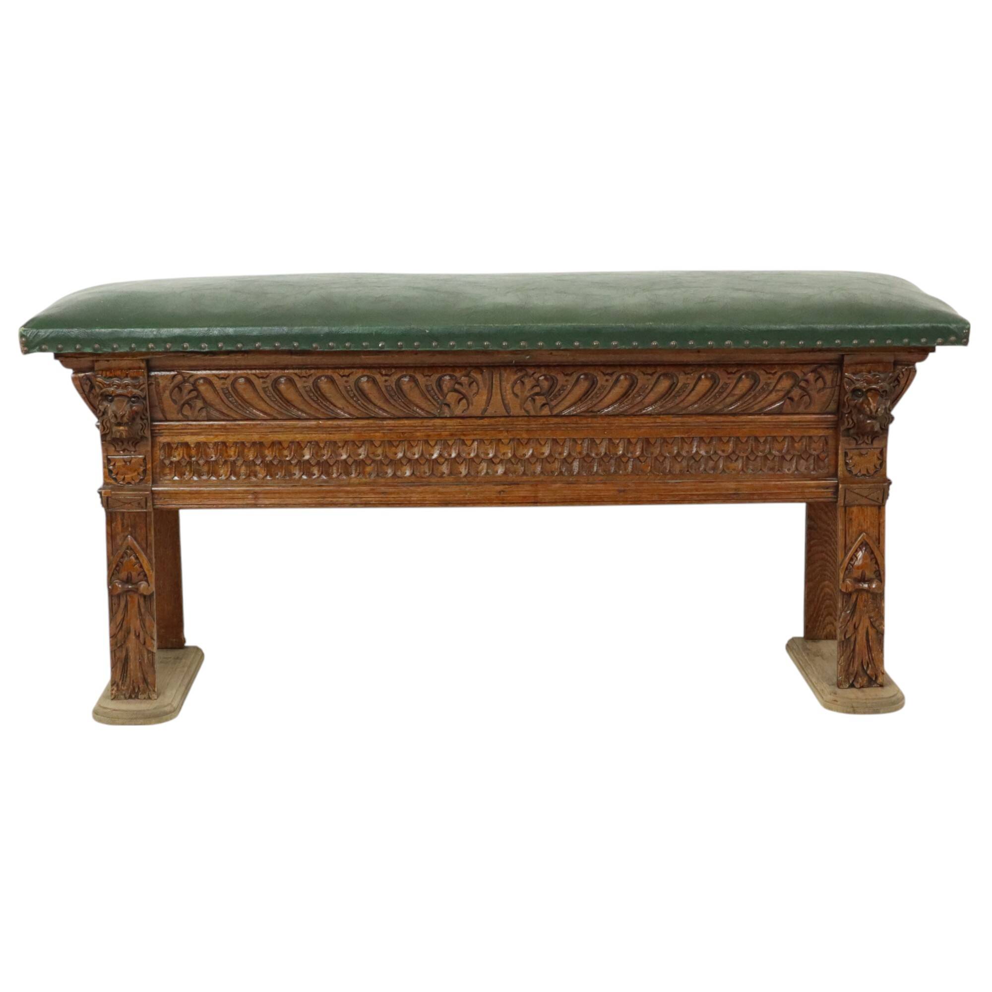 Antique Bench Carved Oak Church Renaissance Revival