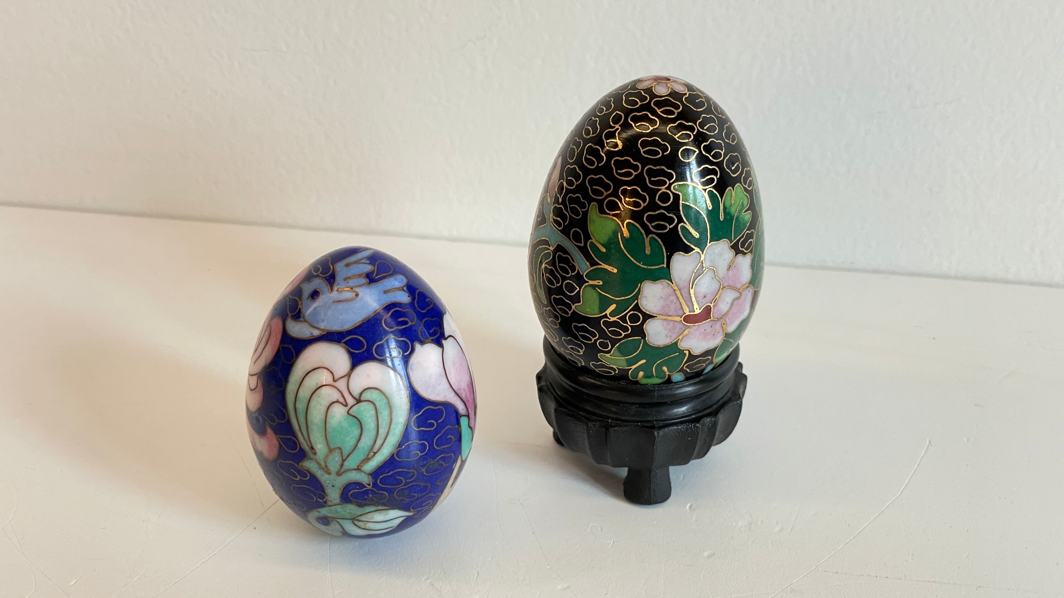 Vintage cloisonné enamelled eggs