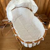 Bamboo, rattan, wicker cradle bassinet from the 1960s with a foldable support.