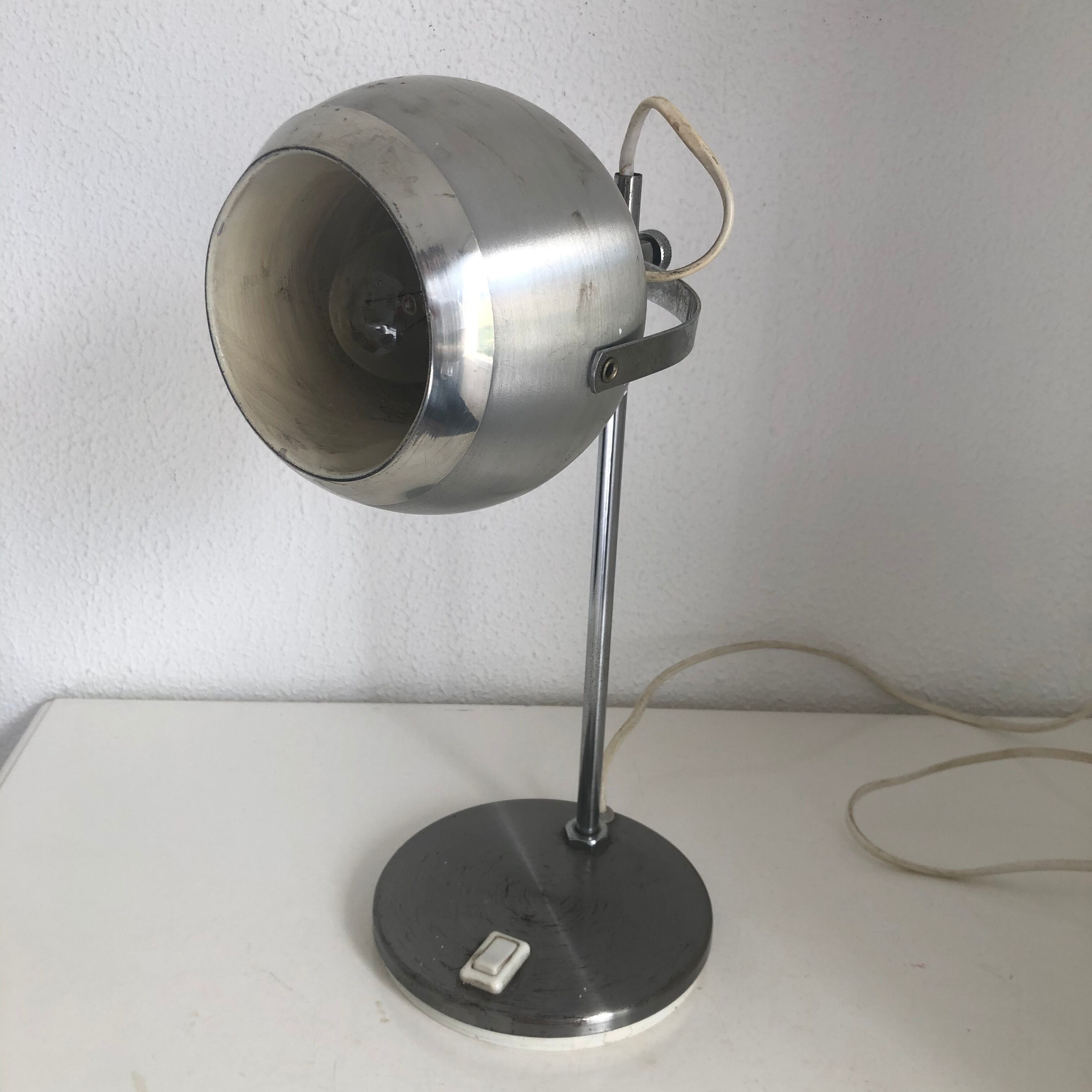 Vintage lamp 1960 table eyeball brushed steel Aluminor - 34 cm