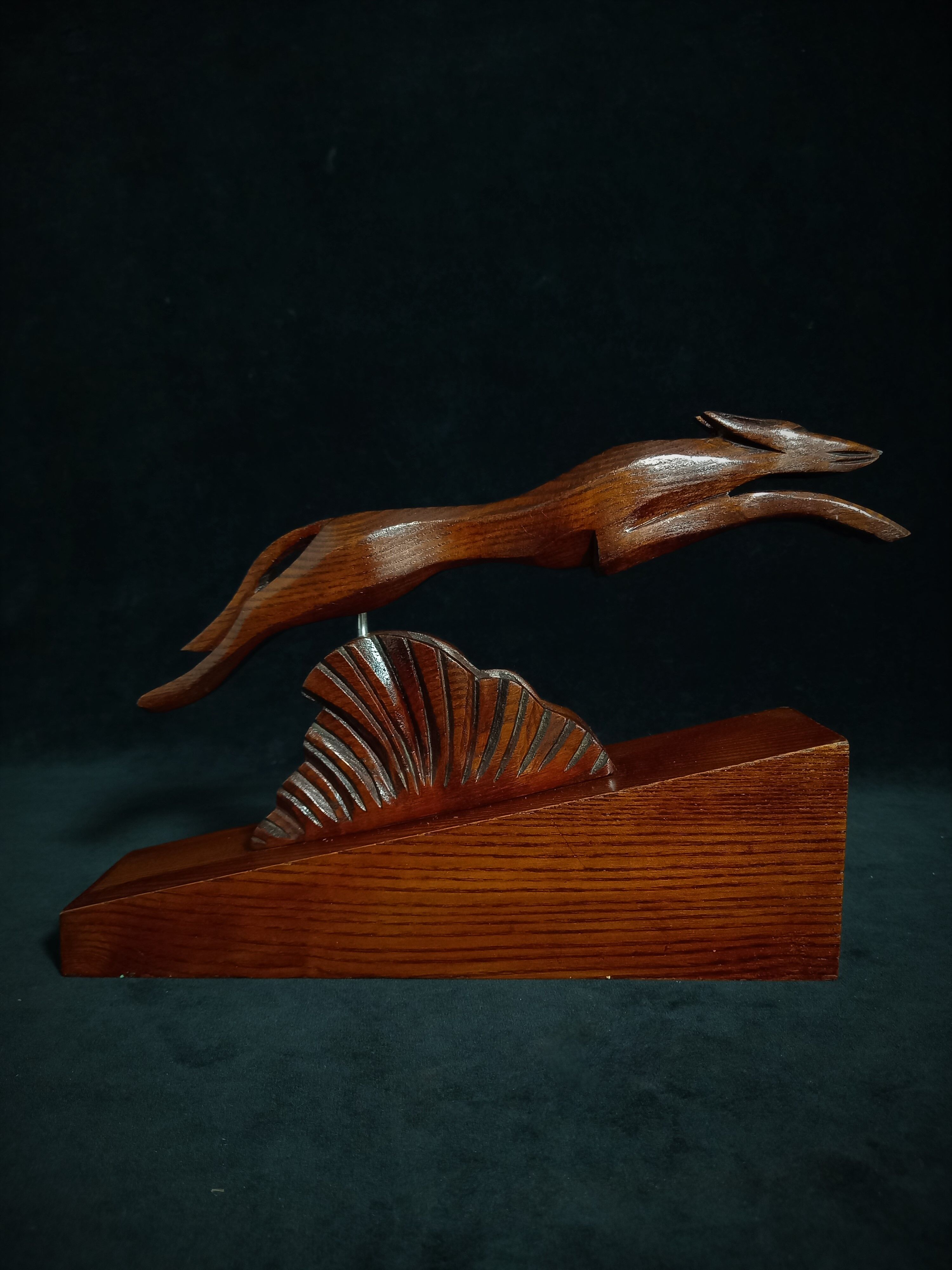 Pair of art deco wooden bookends with greyhounds