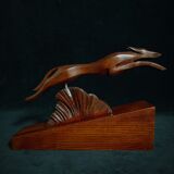 Pair of art deco wooden bookends with greyhounds