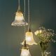 Vintage triple tulip pendant light in chiseled glass and holophane