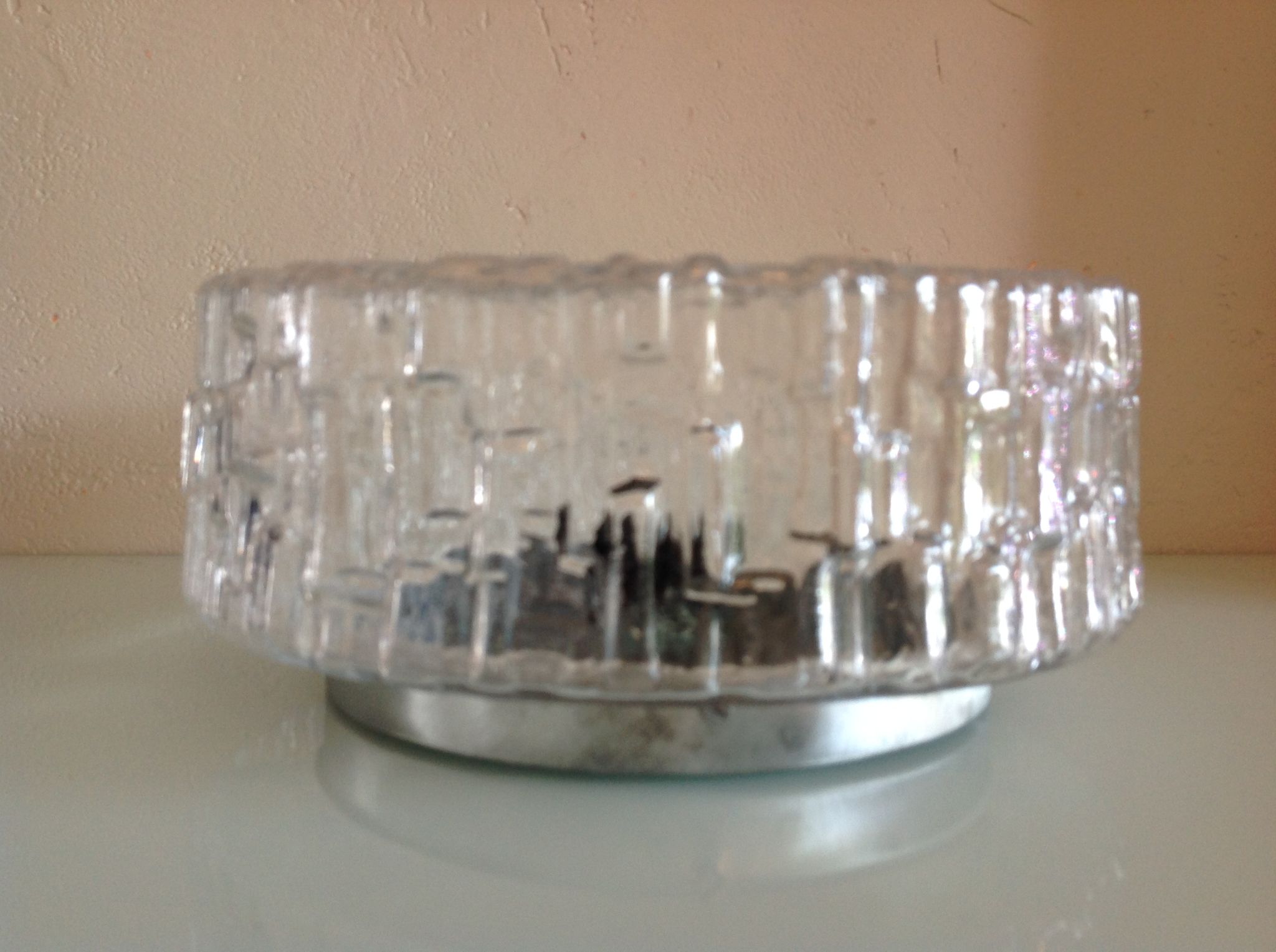 Round ceiling lamp in bulled glass / vintage 60s/70s