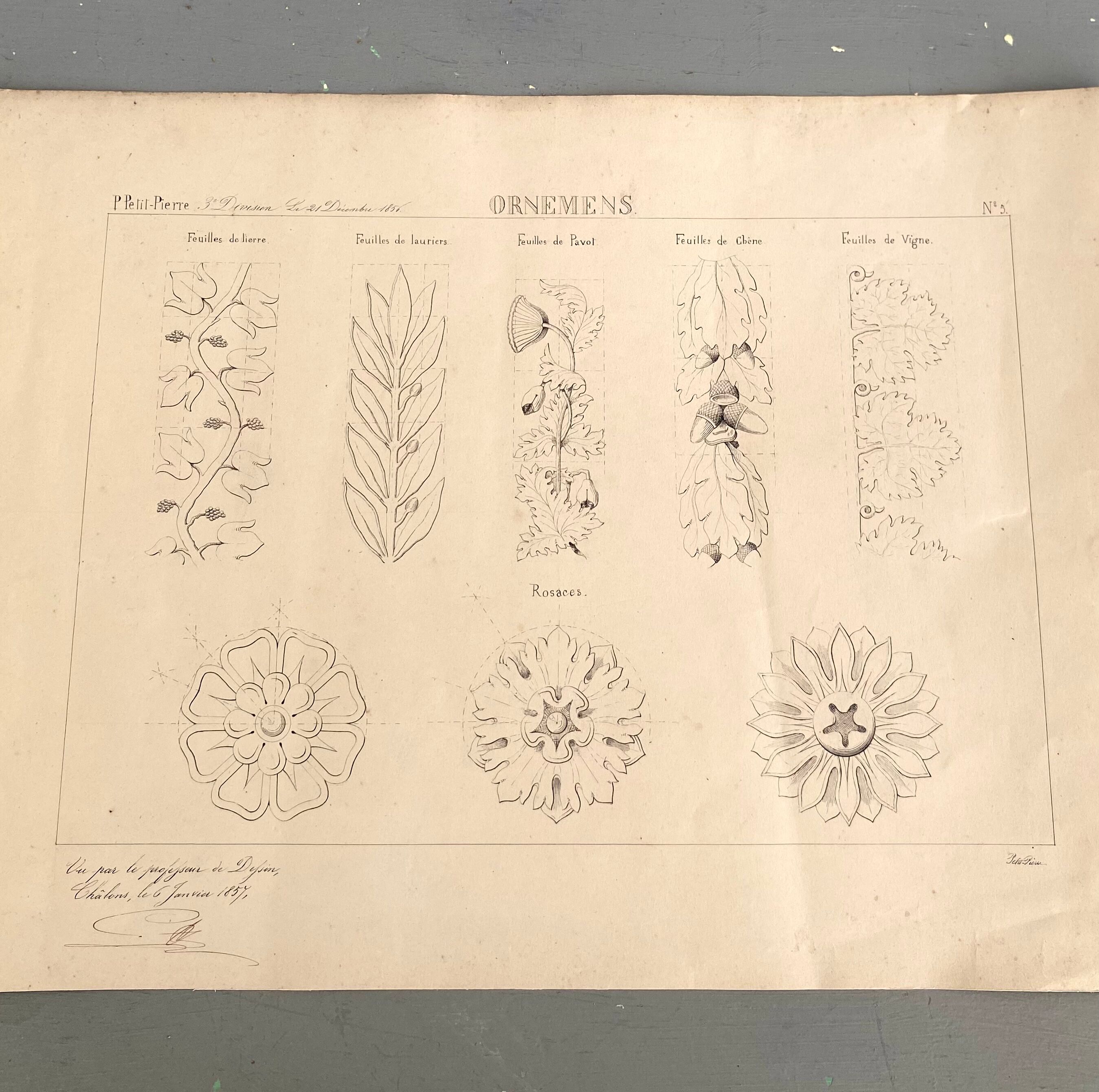 Architectural drawing 1857, glazed wood frame