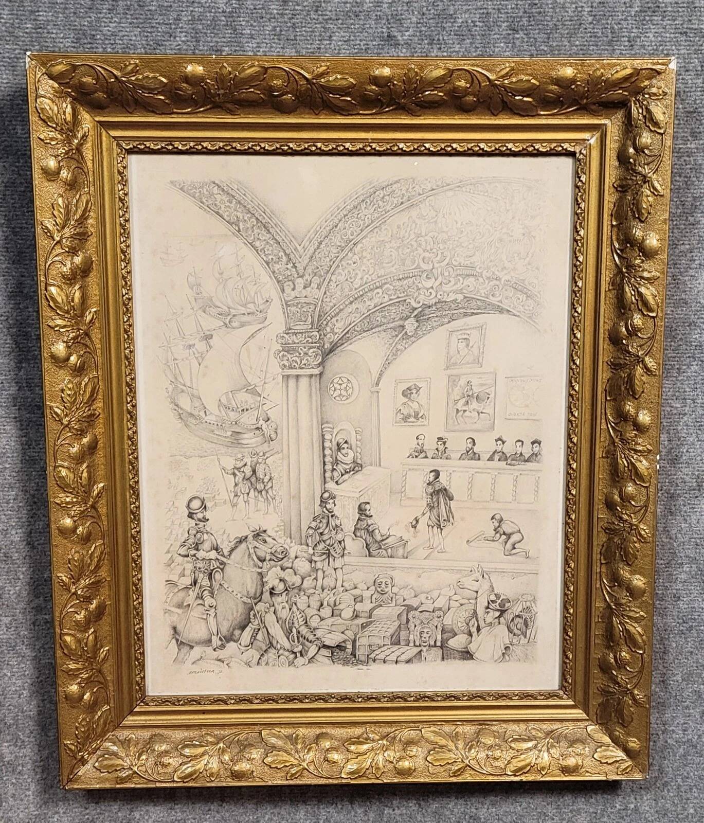 Old pencil drawing, richly detailed