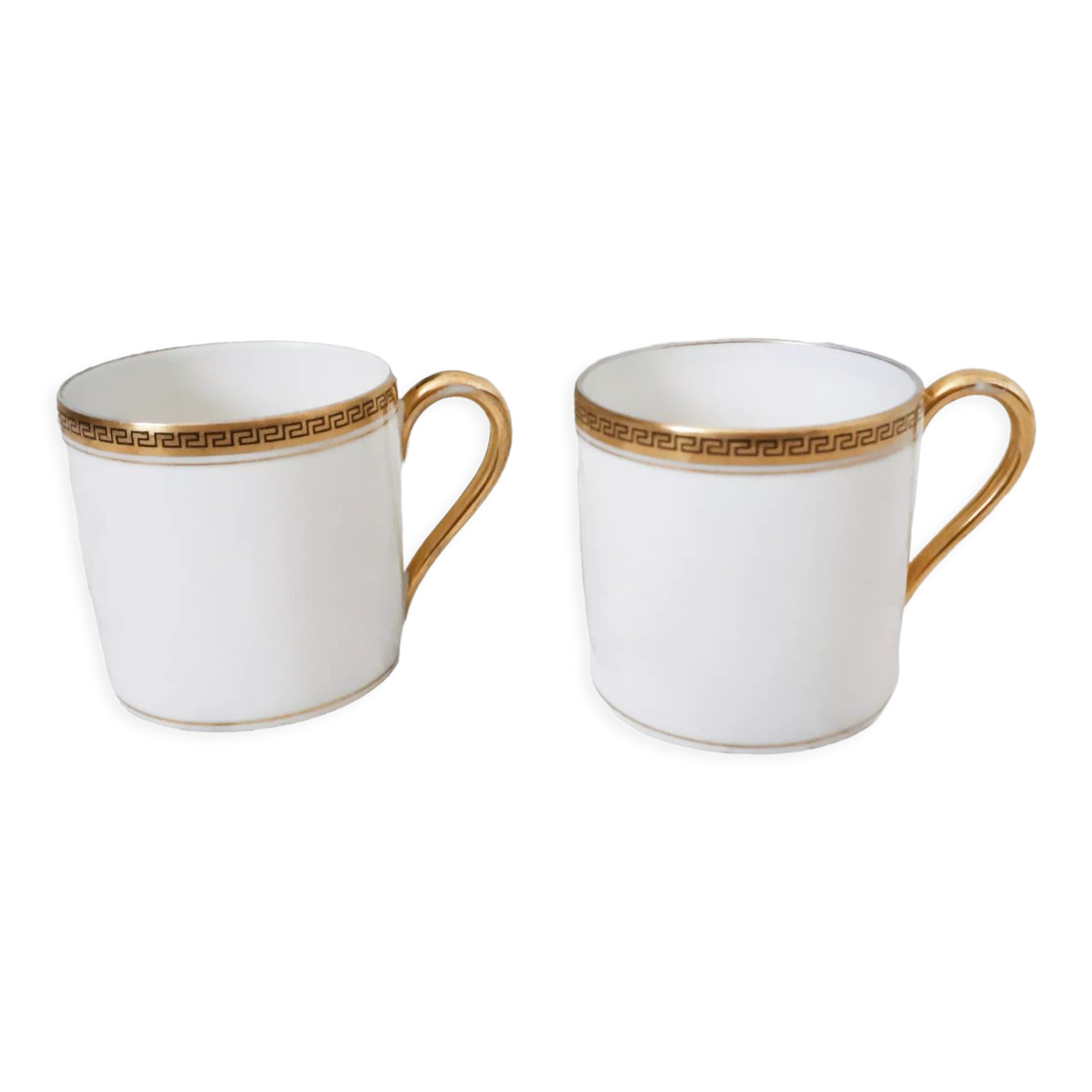 Limoges porcelain coffee cups, white and gold