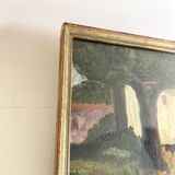 Oil circa 1900, wooden frame and glass